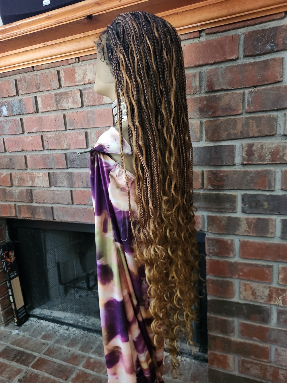 Hand-Braided Long Ombre Box Braids with Honey Blonde Highlights - Full Lace cap - Picture 2 of 7